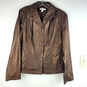 Coldwater Creek metallic brown copper fitted blazer snaps pockets jean jacket 12